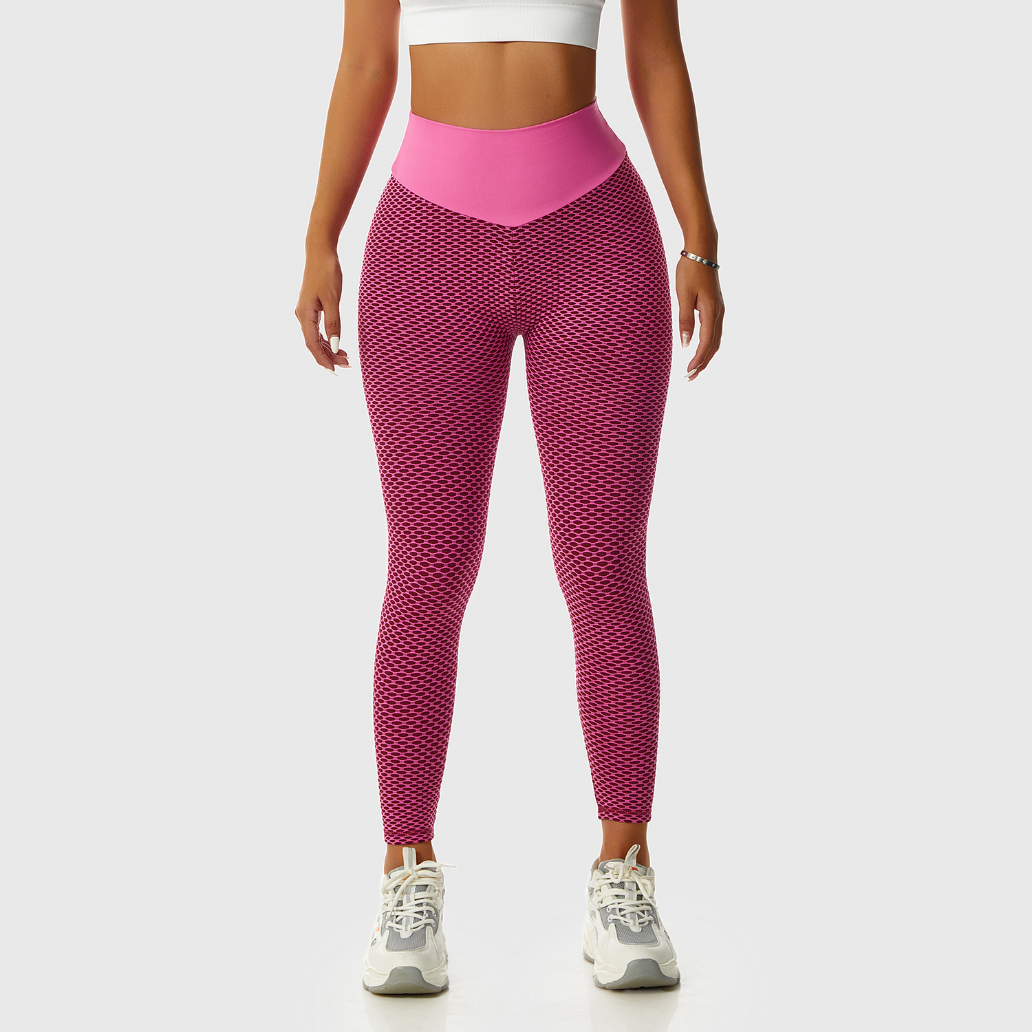 سروال يوجا جاكار عالي الخصر بدون خياطة